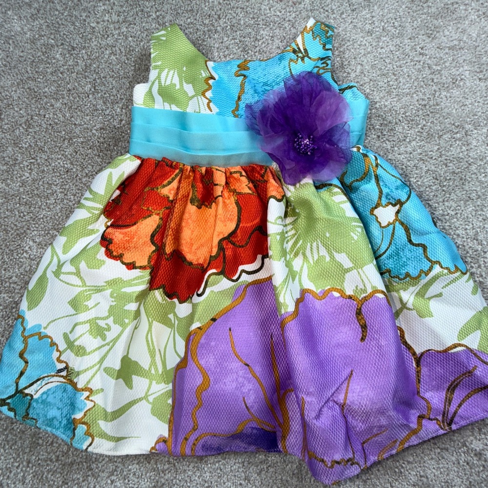 Dorissa Girls Floral Party Dress 18M Multi Color Sleeveless Sash 14S1138